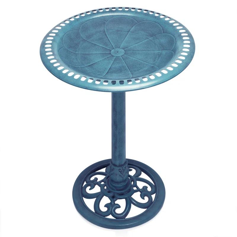 Alpine Pedestal Birdbath with Scrollwork Base and Stakes