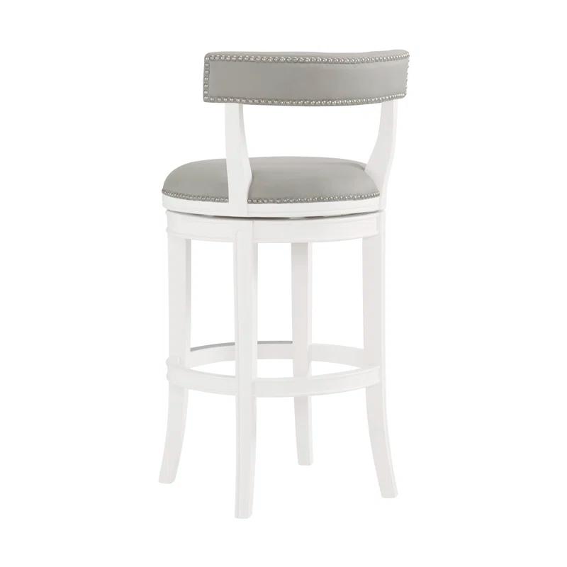 Alaterre Hanover Swivel Counter Height Bar Stool, 26-Inch Seat Height, White and Gray, Solid Rubberwood Frame with Faux Leather Upholstery, Nailhead Trim, Memory Return Swivel Mechanismv