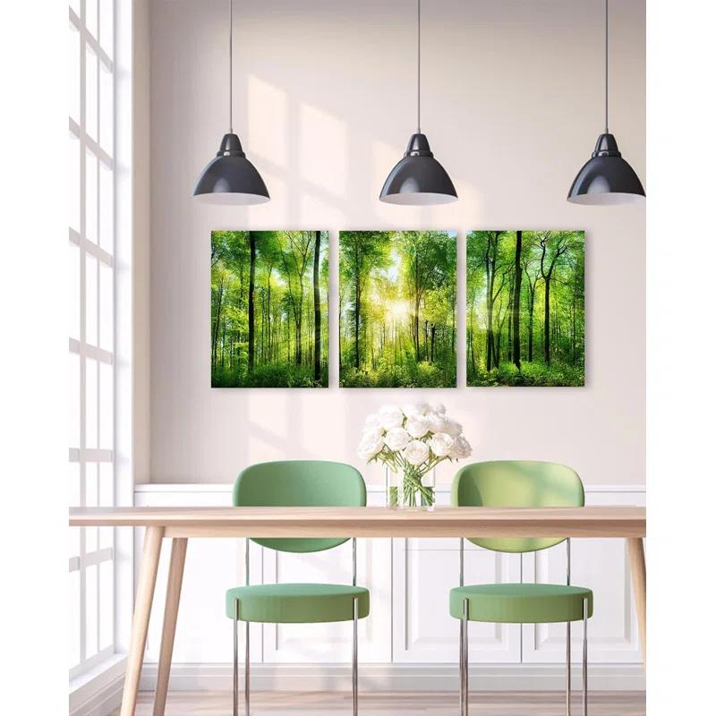 3 Panel Nature Wall Art ,Landscape Paintings Framed Trees Green Pictures Sunrise Scenery Wall Decor