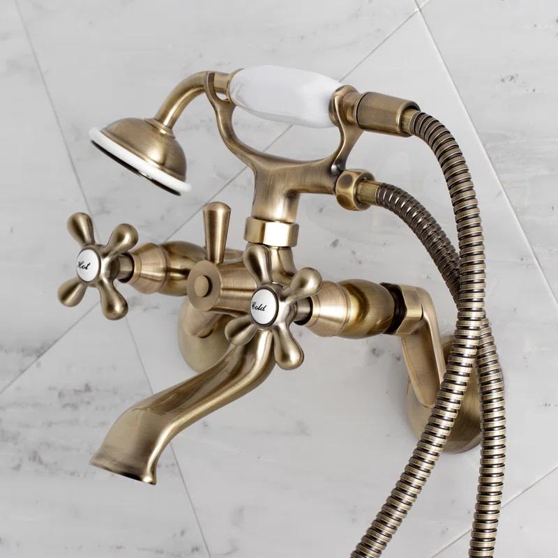 Kingston Brass KS266AB Kingston Brass Kingston Two-Handle 2-Hole Wall Mount Clawfoot Tub Faucet with Hand Shower