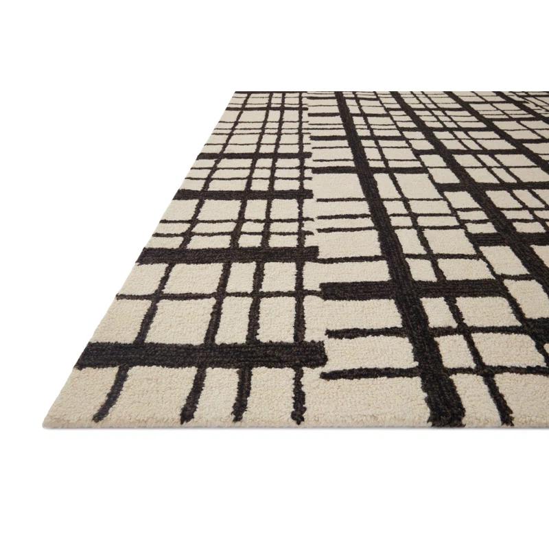 Chris Loves Julia x Loloi Polly Checkered Hand Tufted Jute/Sisal/Wool Black/Ivory Area Rug