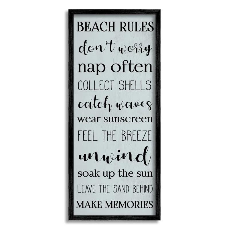 Stupell Industries " Beach Rules Sign Coastal Relaxation List Blue " by Daphne Polselli