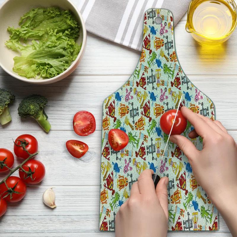 Ambesonne Robot Tempered Glass Cutting Board Boys Cartoon Robot Science Multicolor