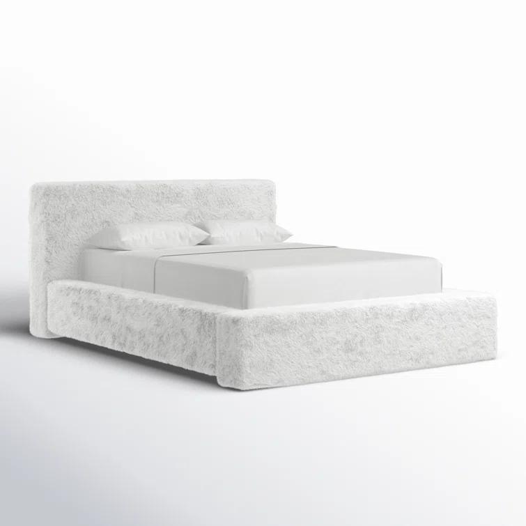 Queen White Upholstered Bed with Plush Headboard