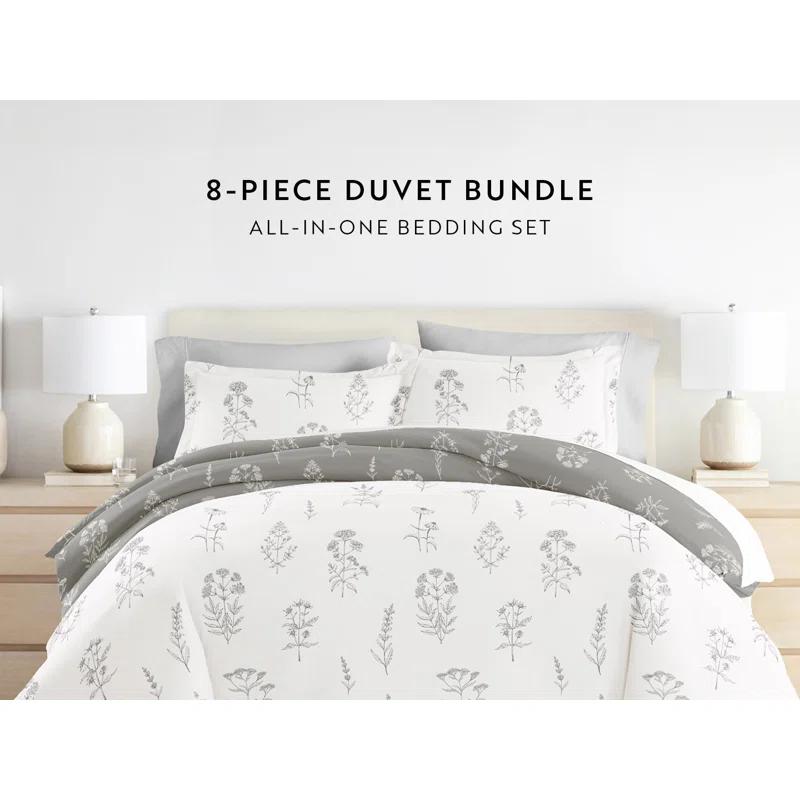 IEnjoy Home 8-Piece Reversible Bedding Bundle - Patterned Duvet Cover, Comforter Insert and Solid Sheet Set
