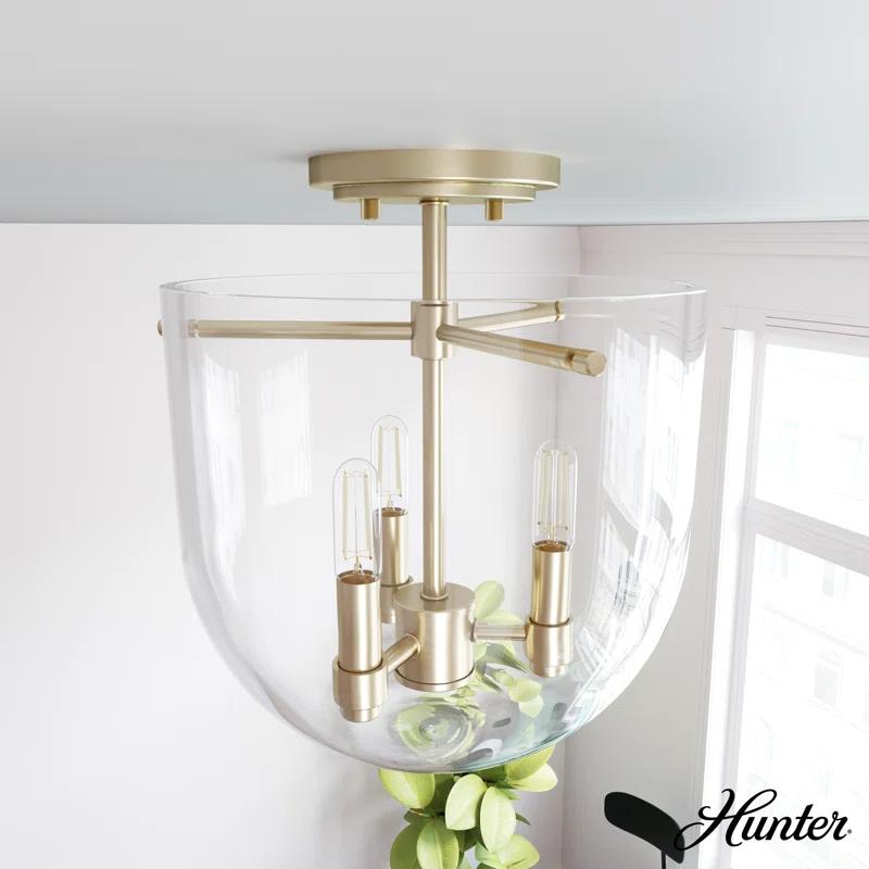 Hunter Sacha Natural Iron 3 Light Flush Mount Ceiling Light Fixture