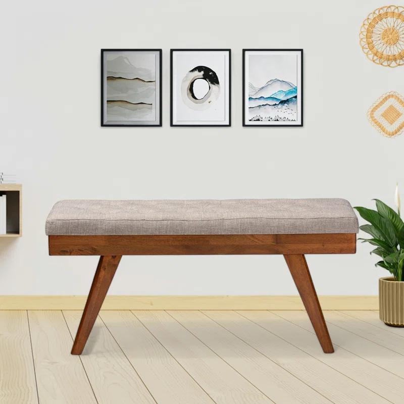 Corrigan Studio® Ismail Mid-Century Modern Upholstered Wood Dining Bench in Light Grey Fabric