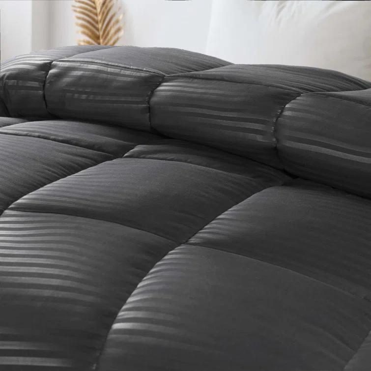 Superior Striped Reversible Box-Quilt Brushed Microfiber Medium Weight Down Alternative Comforter