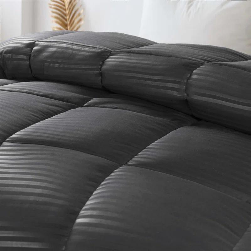 Superior Striped Reversible Box-Quilt Brushed Microfiber Medium Weight Down Alternative Comforter