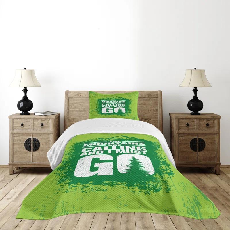 Ambesonne Ambesonne Adventure Bedspread Grungy Mountains Text Lime Green Fern Green
