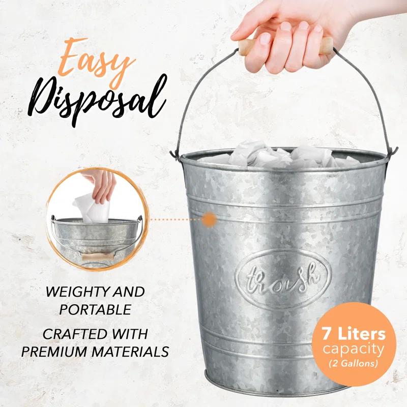 Autumn Alley Rustic Galvanized Trash Can Waste Basket 2 Gallon