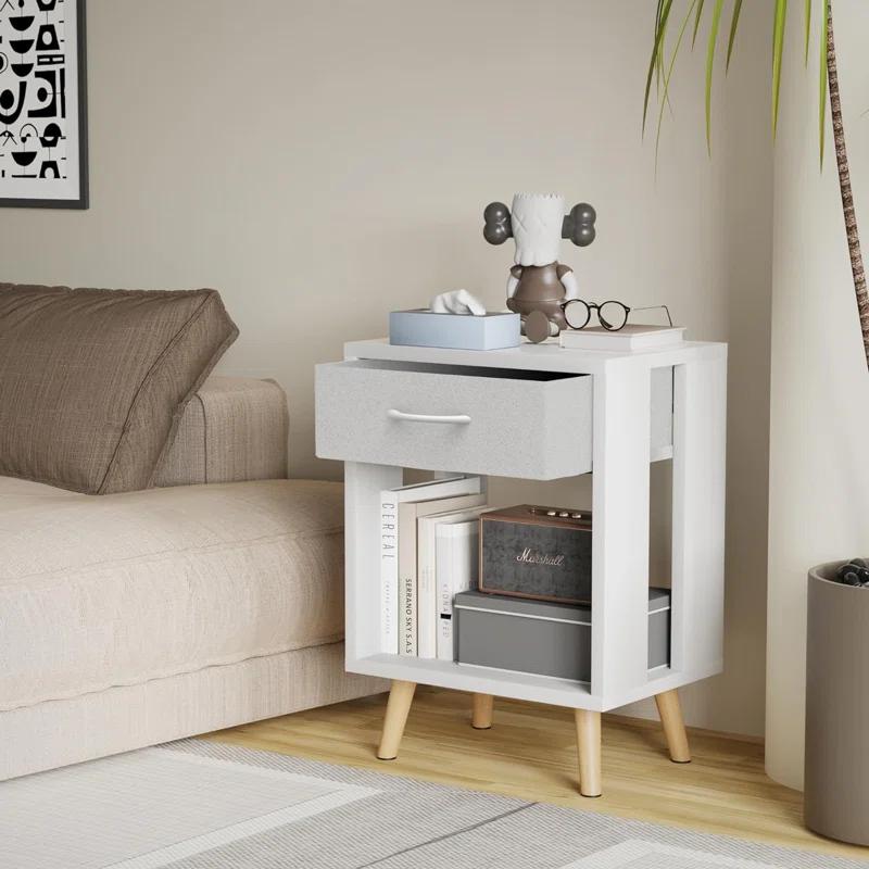 17 Stories Nightstands Set Of 2 With Fabric Storage Drawer And Open Wood Shelf, Side Table With Storage For Bedroom, Bedside Tables - 23.7" H