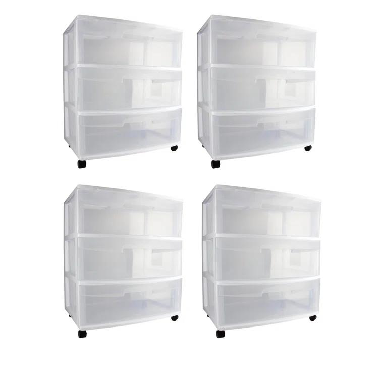 Sterilite Sterilite At Home 3 Drawer Wide Storage Cart Container with Casters (Set of 4)