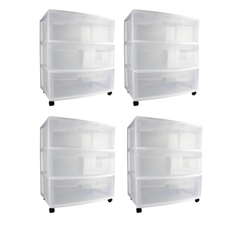 Sterilite Sterilite At Home 3 Drawer Wide Storage Cart Container with Casters (Set of 4)