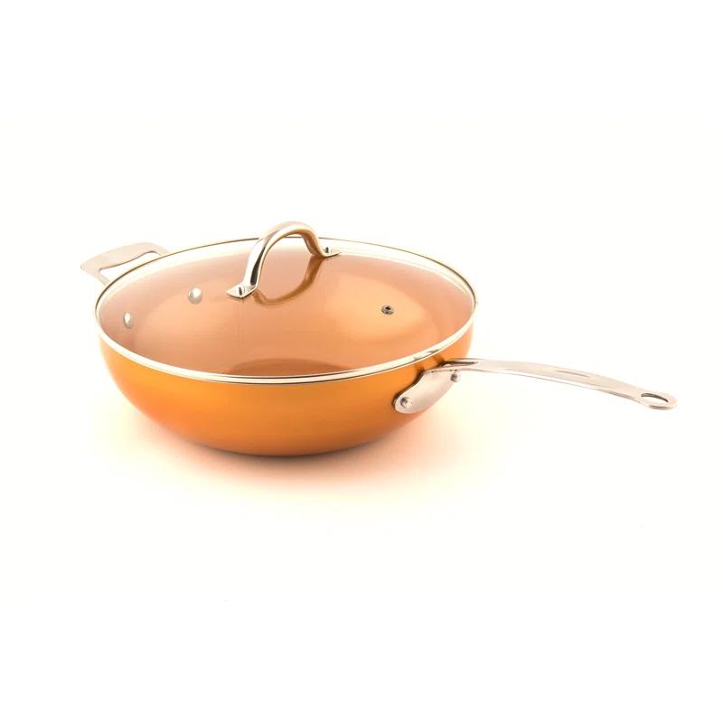 Master Pan Masterpan Chef's Wok & Glass Lid, Copper Color Ceramic Non-Stick Coating, 12"