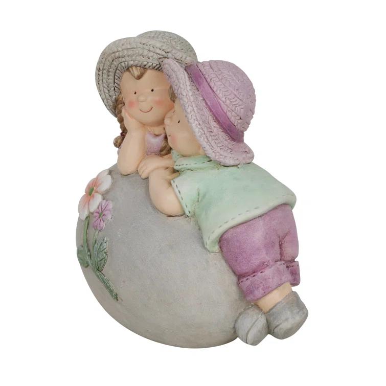 Alpine 11"H Children Leaning on Stone Garden Statue