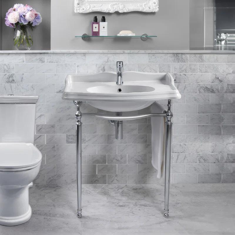 Whitehaus Collection B-AR864-ARCG1 Whitehaus Collection 35" Large Rectangular Wall Mount Console Sink With Front Towel Bar