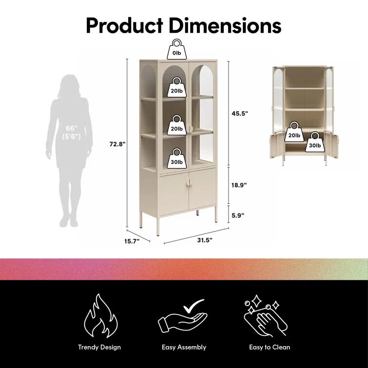 CosmoLiving by Cosmopolitan Chloe Tall Metal Display Cabinet with 2 Arched Glass Doors