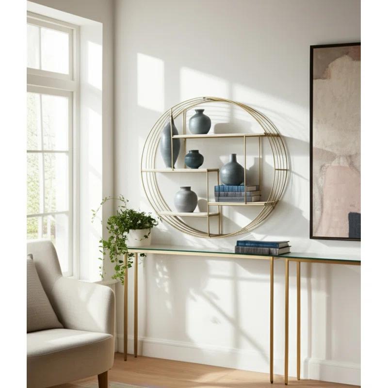Sagebrook Home Kittle Modern Glam Iron and Wood Wall Storage Shelf