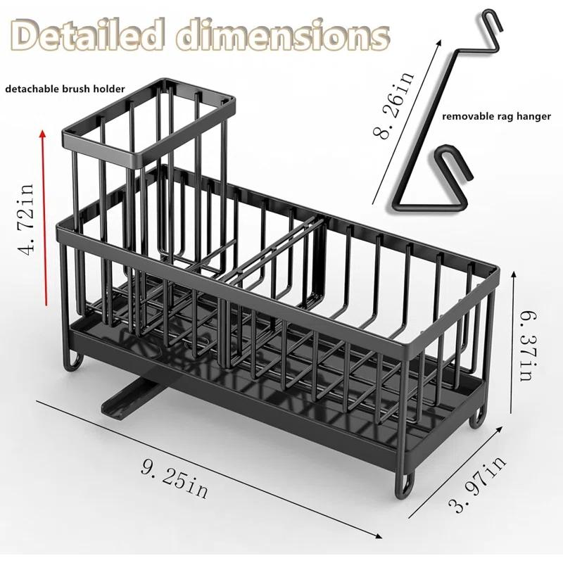 WKING Stainless Steel Kitchen Sink Caddy Organizer With Draining Tray, Rustproof Sponge Holder For Sink, Adjustable Compartments, Space-Saving Design