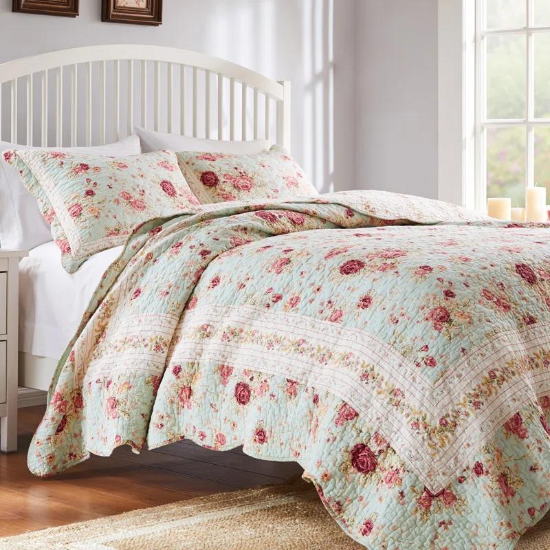 Antique Rose Cotton Reversible Quilt Set