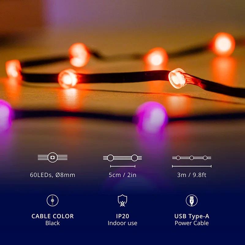 Twinkly Twinkly Smart Decoration 60 Multicolor LED App Controlled Dots Lights, Black