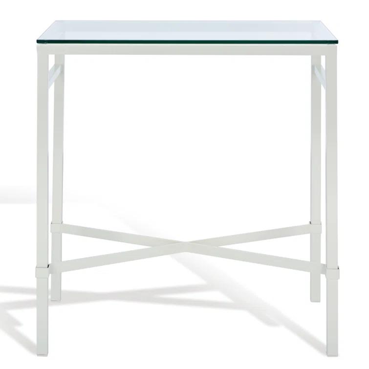 SAFAVIEH Couture Viggo Glam Glass Top Metal Side Table, White
