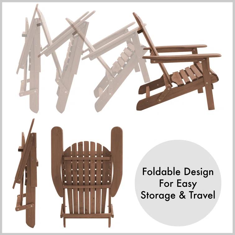 Casafield Folding Wooden Adirondack Chair, Pre-Assembled Backrest