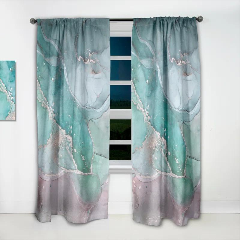 Design Art Turquoise Abstract Marble - Modern Velvet Curtain - Room darkening - 1 panel