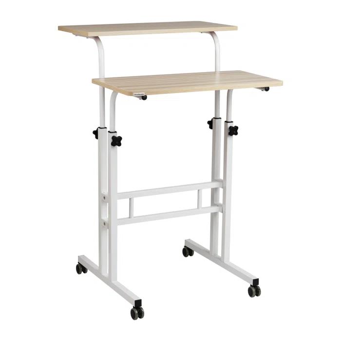 Mind Reader Mind Reader Standing Desk, Adjustable Height, Computer Desk, Laptop Desk, Portable, Rolling, 23.5"L x 19.5"W x 39"H, White
