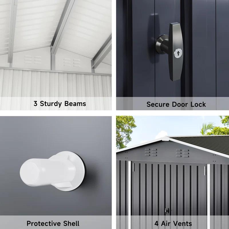 10 ft. W x 14 ft. D Outdoor Metal Shed Storage with Updated Frame Structure and Lockable Doors
