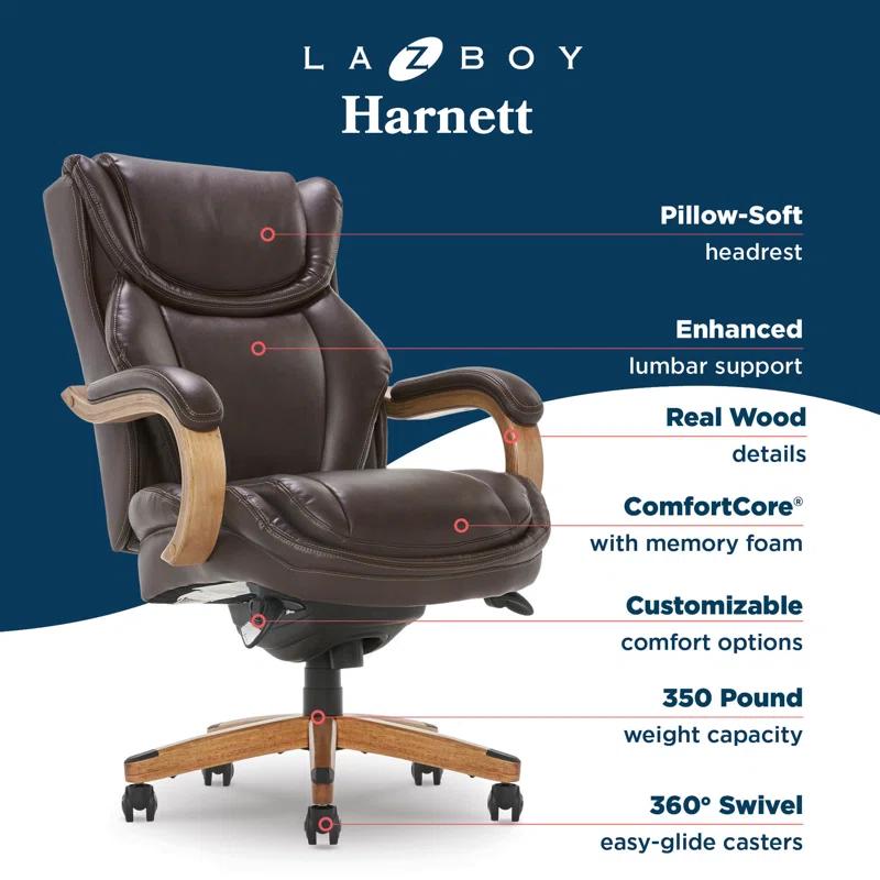 La-Z-Boy La-Z-Boy Harnett Big and Tall Executive Office Chair, Ergonomic High-Back Chair with Solid Wood Arms, ComfortCore with Memory Foam Cushions, Bonded Leather