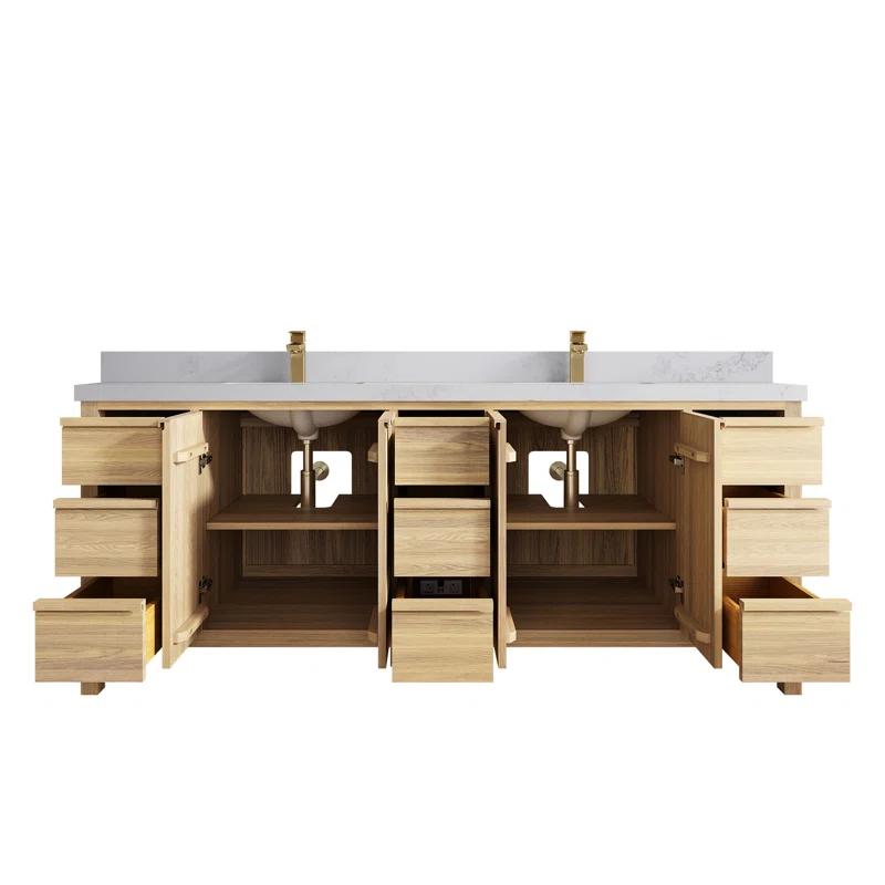 Willow Collections Elizabeth White Oak 84 In. W X 22 In. D Double Sink Bathroom Vanity With 2 In. Quartz