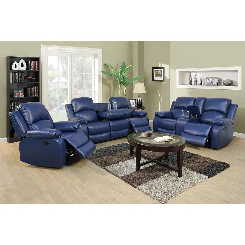 Wade Logan® Branscome 3 Piece Vegan Leather Manual Reclining Living Room Sofa Set