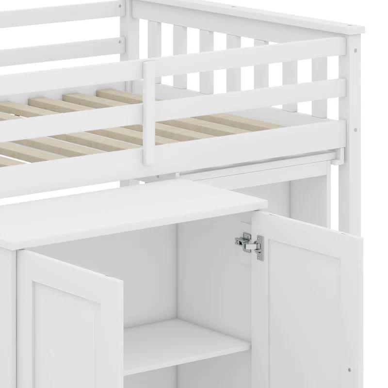 Harriet Bee Twin Loft Bed With Storage Cabinet, Drawer And Shelf Cabinet And Pulling-Out Desk