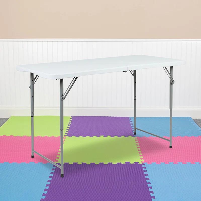 Flash Furniture Parker Height Adjustable Bi-Fold Plastic Folding Table with Carrying Handle