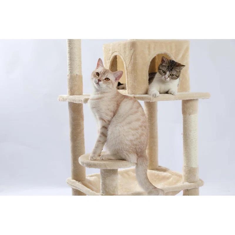 Latitude Run® Indoor Multi-Level Tall Cat Tower With Large Hammock, Scratching Posts, Cozy Condo And Top Perch
