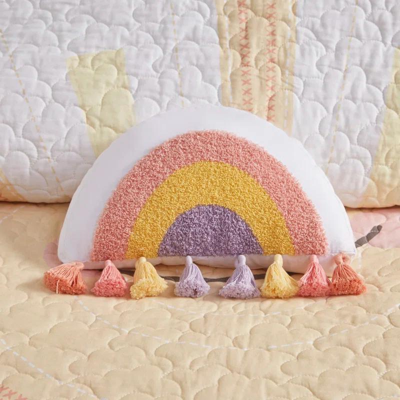 Intelligent Design Kids Dawn Sunshine Clouds Yellow/Coral 100% Cotton Reversible Quilt Set Twin