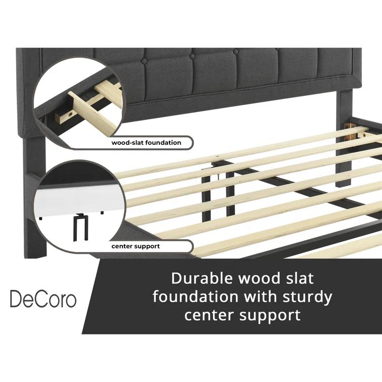 DeCoro Home DeCoro Mornington Upholstered Platform Bed Frame and Headboard