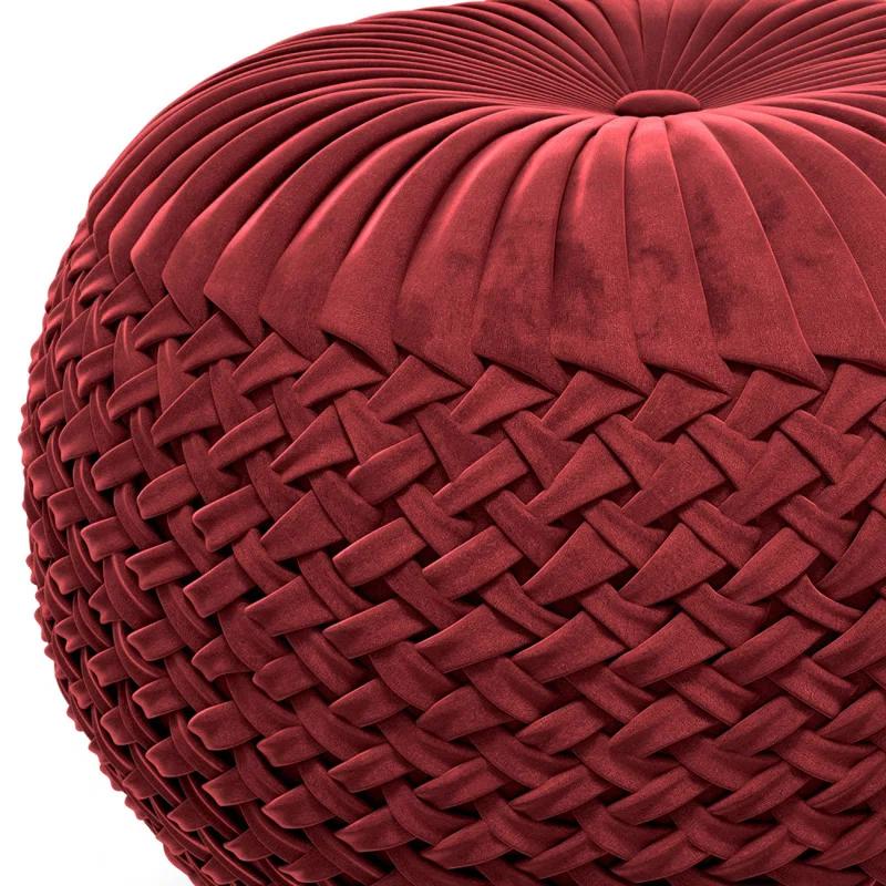 Simpli Home Grafton 20"W Velvet Round Button-Tufted Pouf