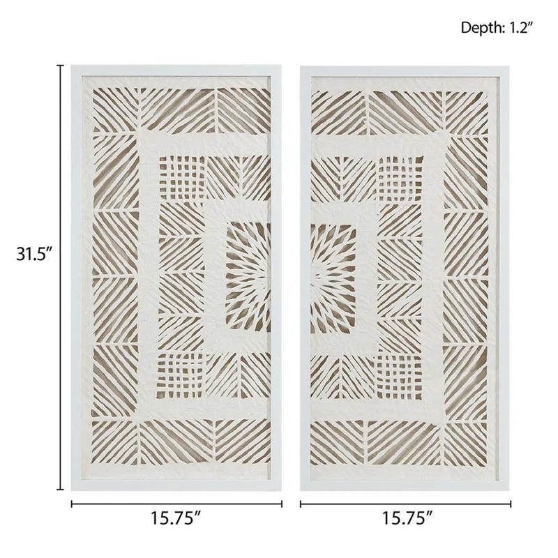 Dakota Fields Framed Geometric Rice Paper Panel Shadowbox Wall Décor (Set of 2)