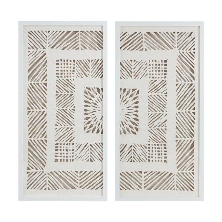 Dakota Fields Framed Geometric Rice Paper Panel Shadowbox Wall Décor (Set of 2)