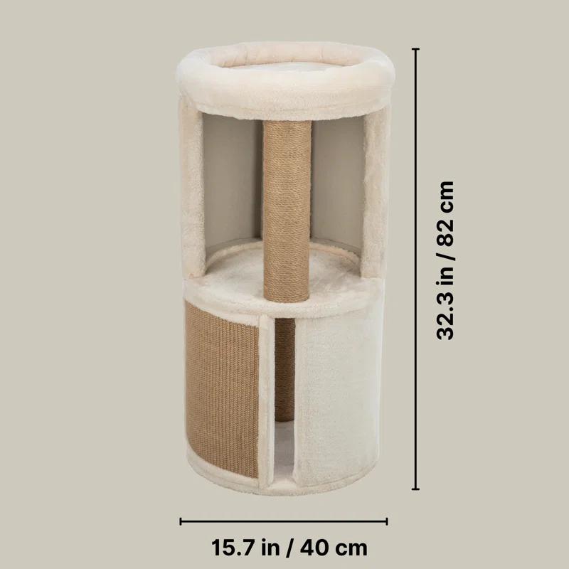 TRIXIE TRIXIE Giorgia 32-in Cat Tower, Combo Plush & Sisal Covered Surfaces, Scratching Posts, Indoor Cat Condo with Padded Bed