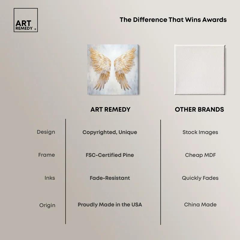 Art Remedy Elegant Angel Wings Canvas Elegant White Gold Wall Art by Art Remedy