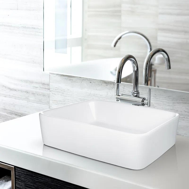 Miligore VESSEL-SK81 Miligore 15'' White Ceramic Rectangular Bathroom Sink