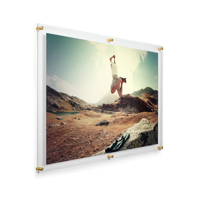 Clear UV-Grade Acrylic Modern Floating Picture Frame - Gold