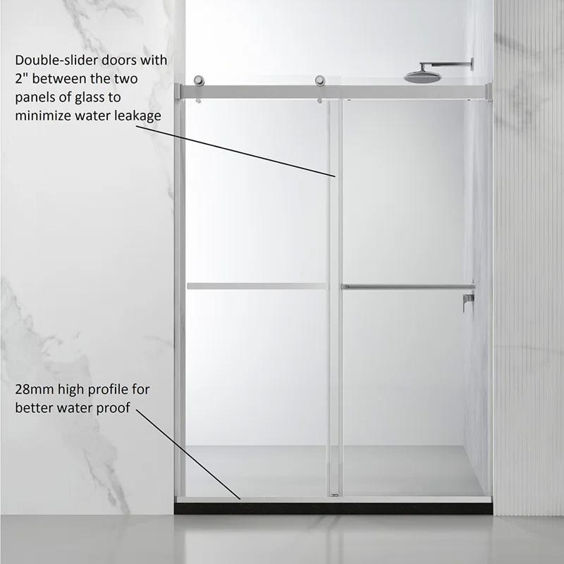 48" W x 35.8” D x 76" H Frameless Rectangle Sliding Shower Enclosure with Towel Bar
