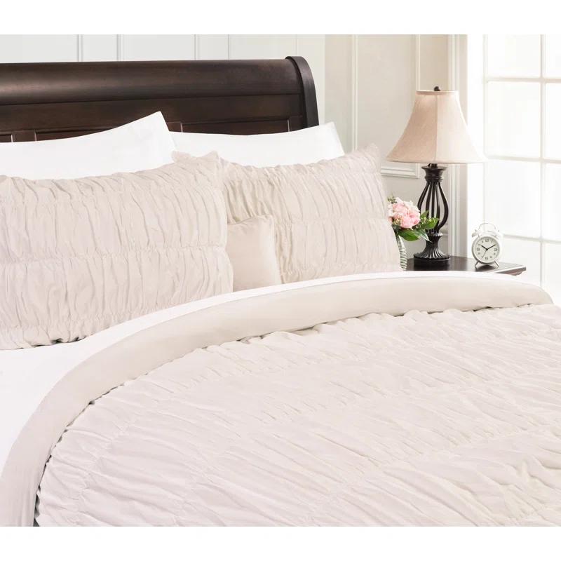 Chanasya Chanasya Ruched Ruffled Pleated Textured Washed Microfiber Duvet Set