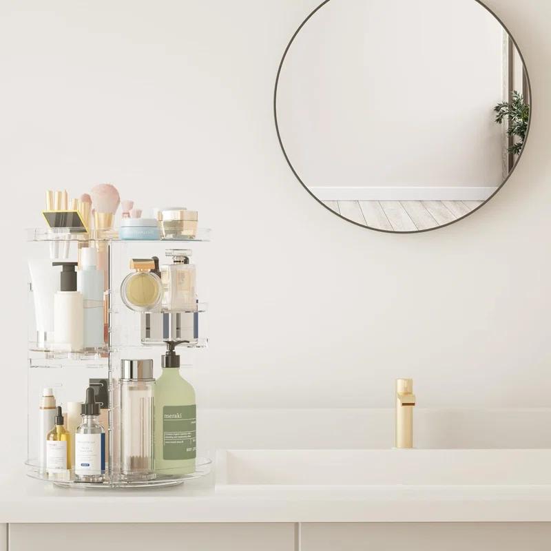 Rotating Makeup Organizer, DIY 8 Adjustable Layers Spinning Skincare Organizer, Cosmetic Display Case With Brush Holder Perfume Tray, Multi-Function Storage Carousel For Vanity Bathroom Countertop
