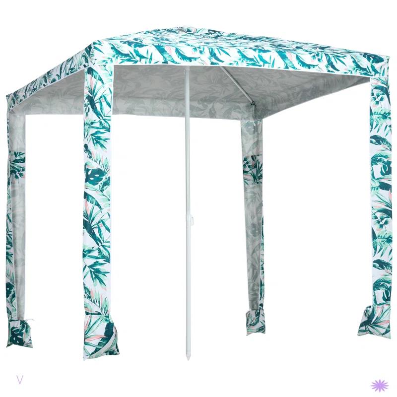 Outsunny Quick Beach Cabana Canopy Umbrella, 6.5' Easy-Assembly Sun-Shade Shelter with Sandbags, Cool UV50+ Fits Kids & Family, Green Coconut Palm